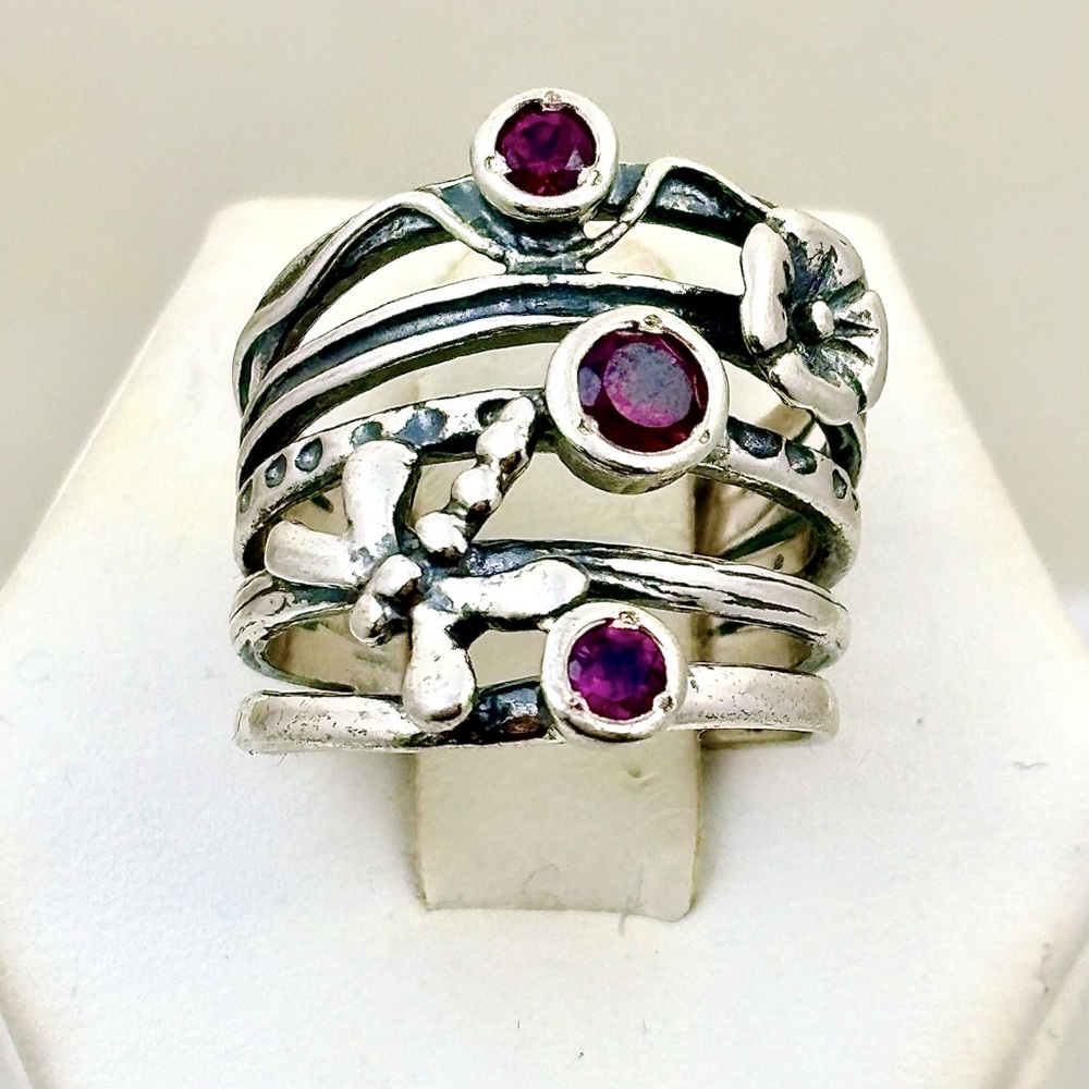Or Paz Sterling And Amethyst  Ring - Size 6.5
